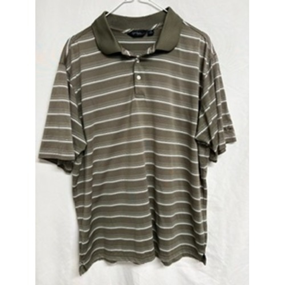 Walter Hagen Essentials Mens Large Olive Green Striped Golf Polo Shirt